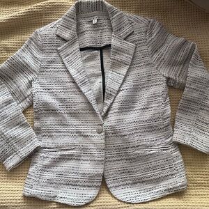 CAbi White and Black Textured Single-Button Blazer